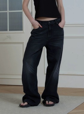 ARCHIVUM 90s复古牛仔裤 做旧百搭男女长裤 宽松微喇水洗破坏牛仔