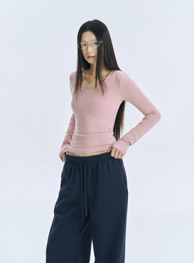 Archivum 纯色V领弹力紧身打底长袖显瘦性感显瘦辣妹通勤上衣