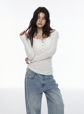 Archivum 莱赛尔天丝羊毛混纺U型亨利长袖打底上衣修身显瘦女秋季