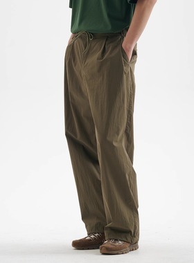 BUTTBILL 25SS户外日系棉锦双褶皱透气夏季宽松休闲长裤子男情侣