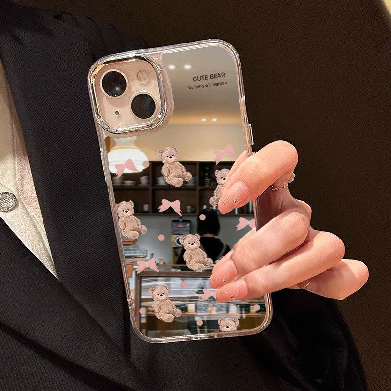 适用苹果14promax手机保护壳镜面新款iPhone15的套女全包高级感16max小众13pro矽胶防摔xr外壳12带镜子卡通小