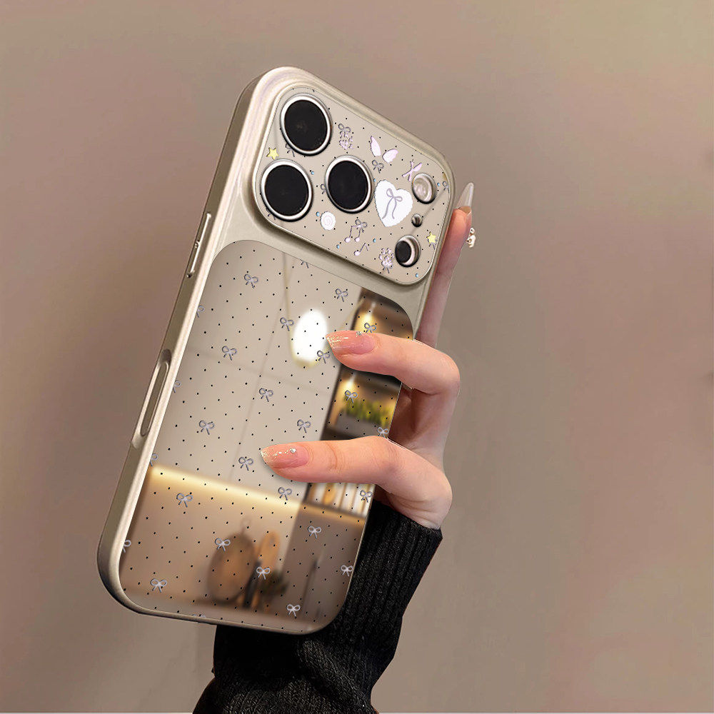 适用苹果17promax手机壳iPhone16pro新款16plus镜面15大视窗套硅胶14防摔13女款全包air秒变17高级波点蝴蝶结