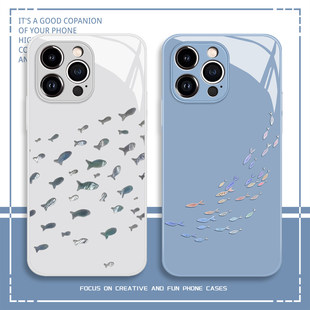 梦幻鱼群手机壳苹果17promax小众16艺术iphone15高级感14玻璃13pro适用12mini/11新款x/8plus/xr/xs/7/air/se