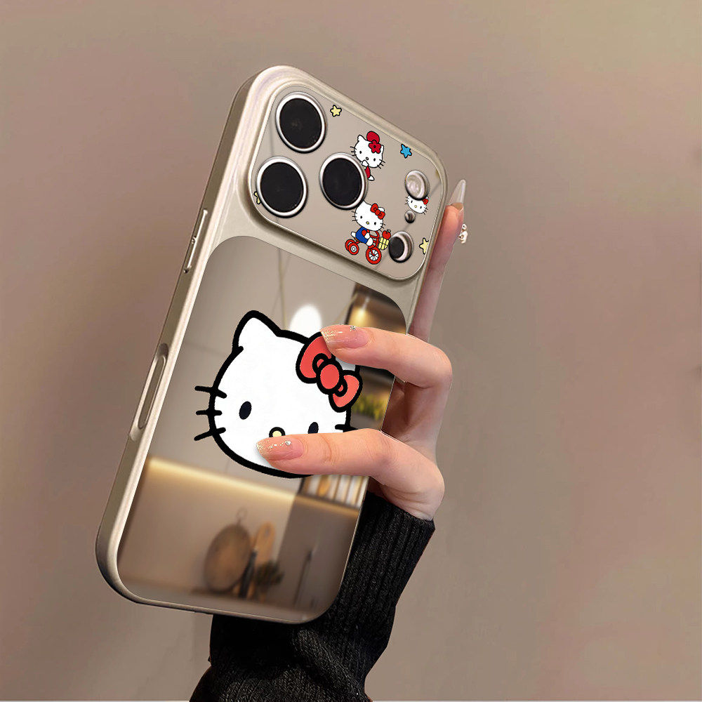 适用苹果17promax手机壳iPhone16pro新款16plus镜面15大视窗套硅胶14防摔13女款全包air秒变17高级波点凯蒂