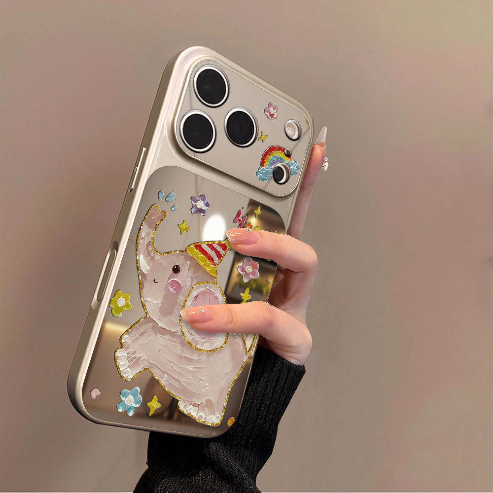 适用苹果17promax手机壳iPhone16pro新款16plus镜面15大视窗套硅胶14防摔13女款全包air秒变17高级仿油画大象