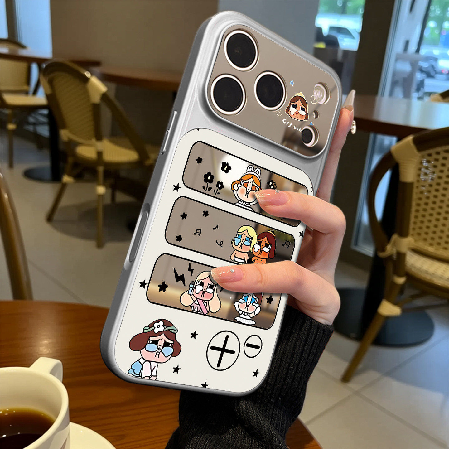 游戏机哭娃适用苹果17promax手机壳iPhone16pro磁吸16plus镜面15女15plus防摔14promax情侣13Pro软壳14保护套