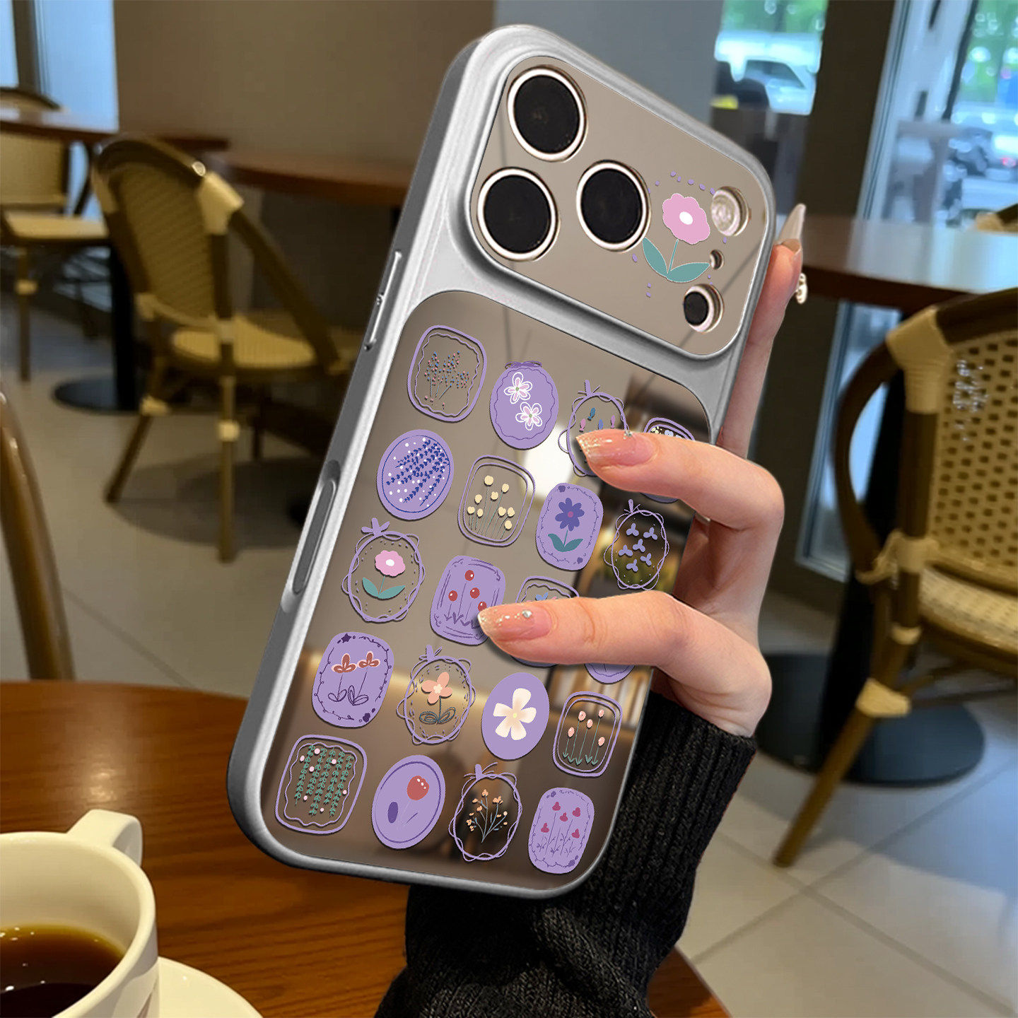 紫色花朵适用苹果17promax手机壳iPhone16pro新款15plus防摔情侣14高级感13全包男12女11pro镜面17air外壳