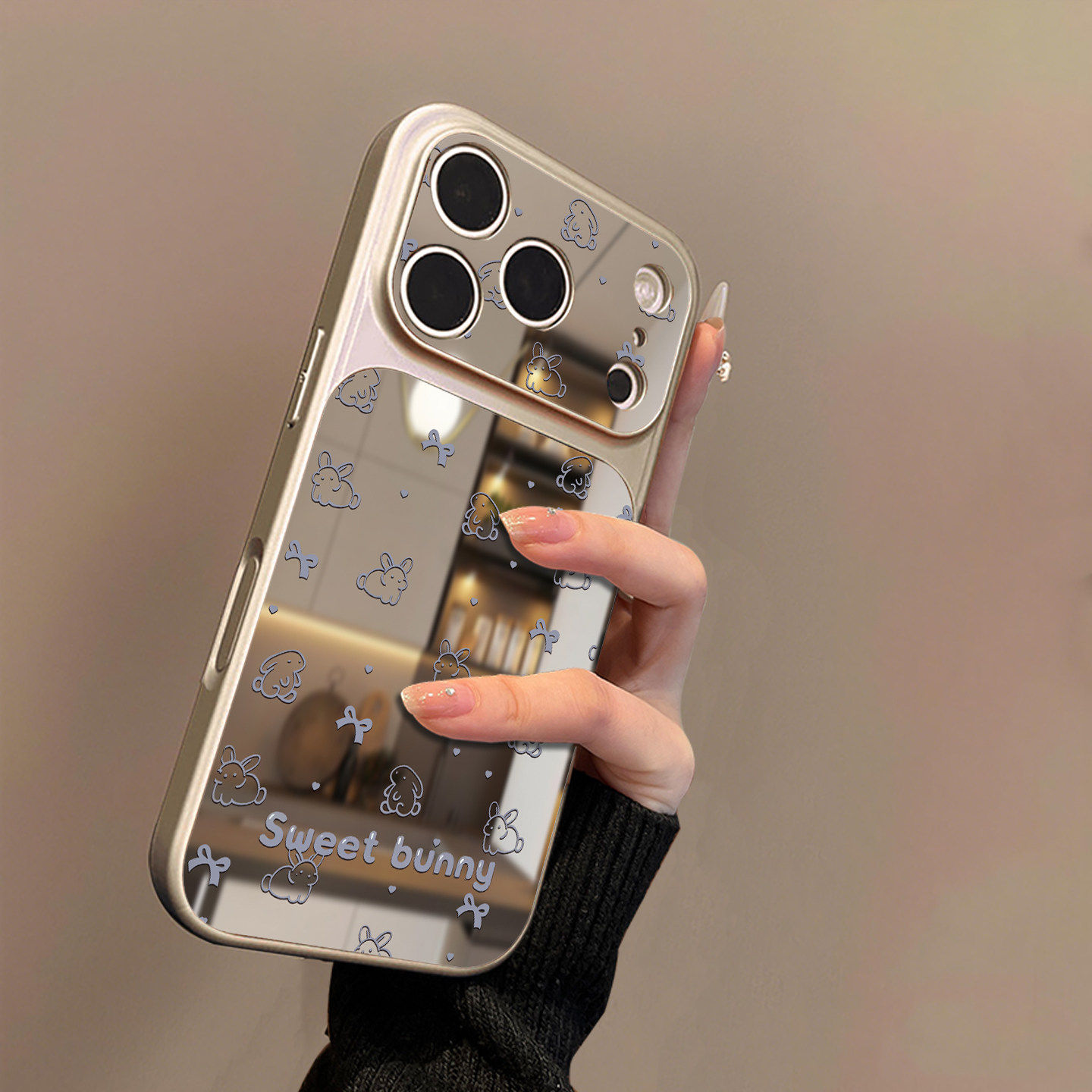 线条小兔适用苹果17promax手机壳iPhone16pro新款15plus防摔14镜面男13pro女款17air情侣12全包11pro保护套