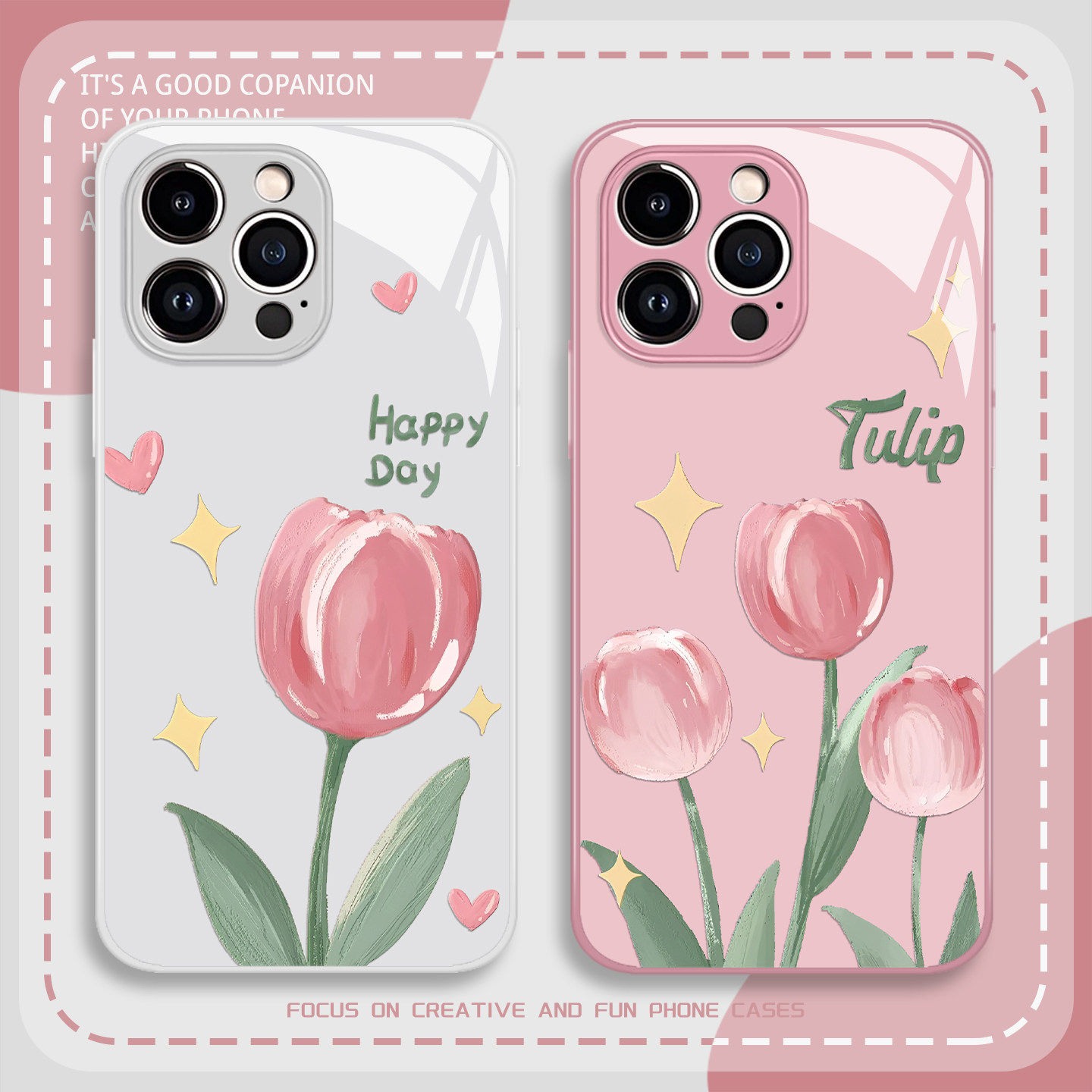 郁金香手机壳适用苹果17promax粉色16小清新iphone15治愈14艺术13pro玻璃12mini套11新款x/8plus/xr/xs/7/air