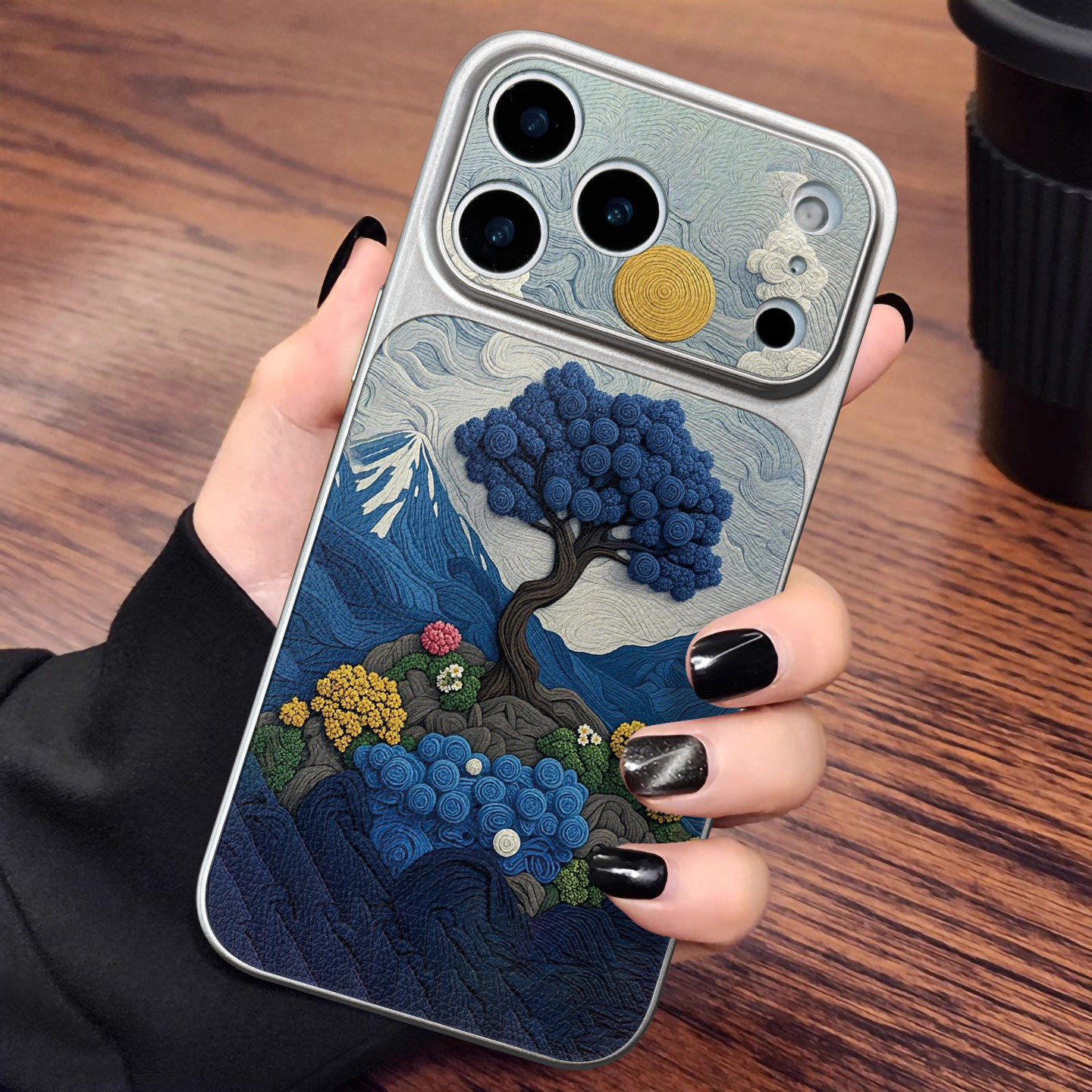 适用于苹果17promax手机壳新款素皮蓝树松风套全包大视窗高级感网红13简约14外iphone15防摔16pro软