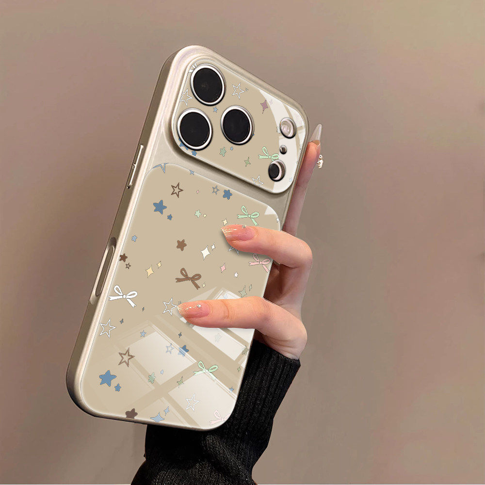 彩色蝴蝶结适用苹果17promax手机壳iPhone16pro新款plus玻璃壳15大视窗套硅胶4防摔3女卡通全包air秒变17高级