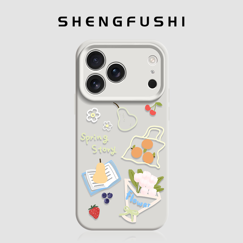 线条水果适用苹果17promax手机壳iphone17pro新款17pro网红16pro液态硅胶14卡通15爆款13防摔12高级感j