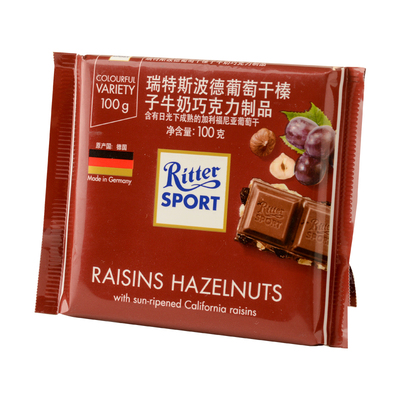 [德国瑞特斯波德葡萄干榛子牛奶巧克力制100g/块]