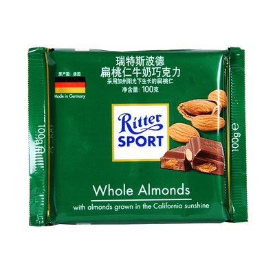 瑞特斯波德 [RitterSport 扁桃仁牛奶巧克力 100g]