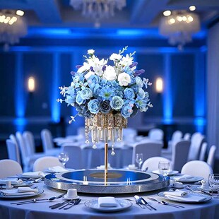 婚庆婚礼水晶吊坠花器桌花仿真花摆件宴会厅餐桌花桌面装饰品假花