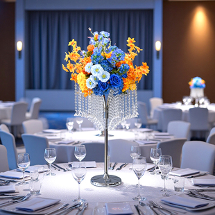 婚礼电镀水晶桌花仿真花摆件酒店宴会厅餐桌花摆花桌面装饰品假花