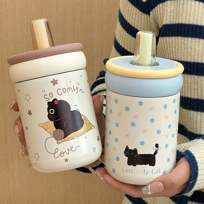 新款女咖啡杯高颜值不锈钢吸管保温杯办公室泡茶杯不漏水便携水杯