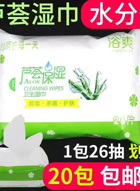 一箱60包芦荟湿巾清洁大片成人免洗湿巾卫生湿巾整箱批发