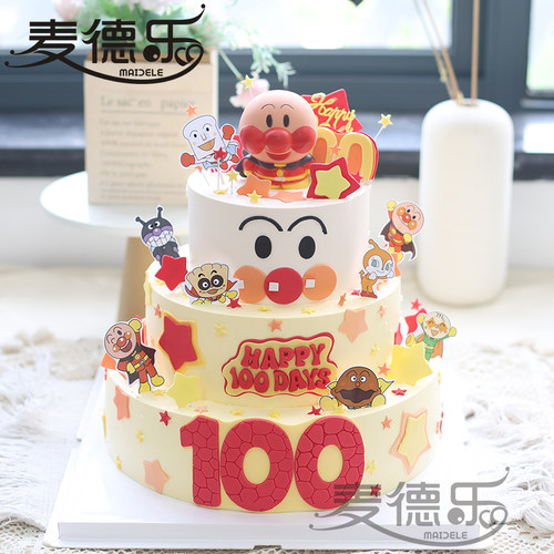 上海网红半翻糖百日宴宝宝满月面包土司圆饭团超人10周岁生日蛋糕