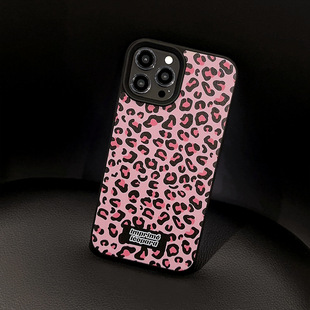 粉色豹纹苹果手机壳14promax欧美辣妹11适用iPhone13皮纹15promax新款