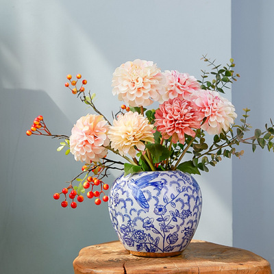 Edelweiss 中式陶瓷青花瓷花瓶 客厅玄关电视柜 家居摆件 西瓜罐