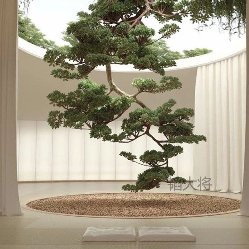 室内酒店罗汉松仿真新中式迎客松树大型倒挂绿植端景茶室售楼处