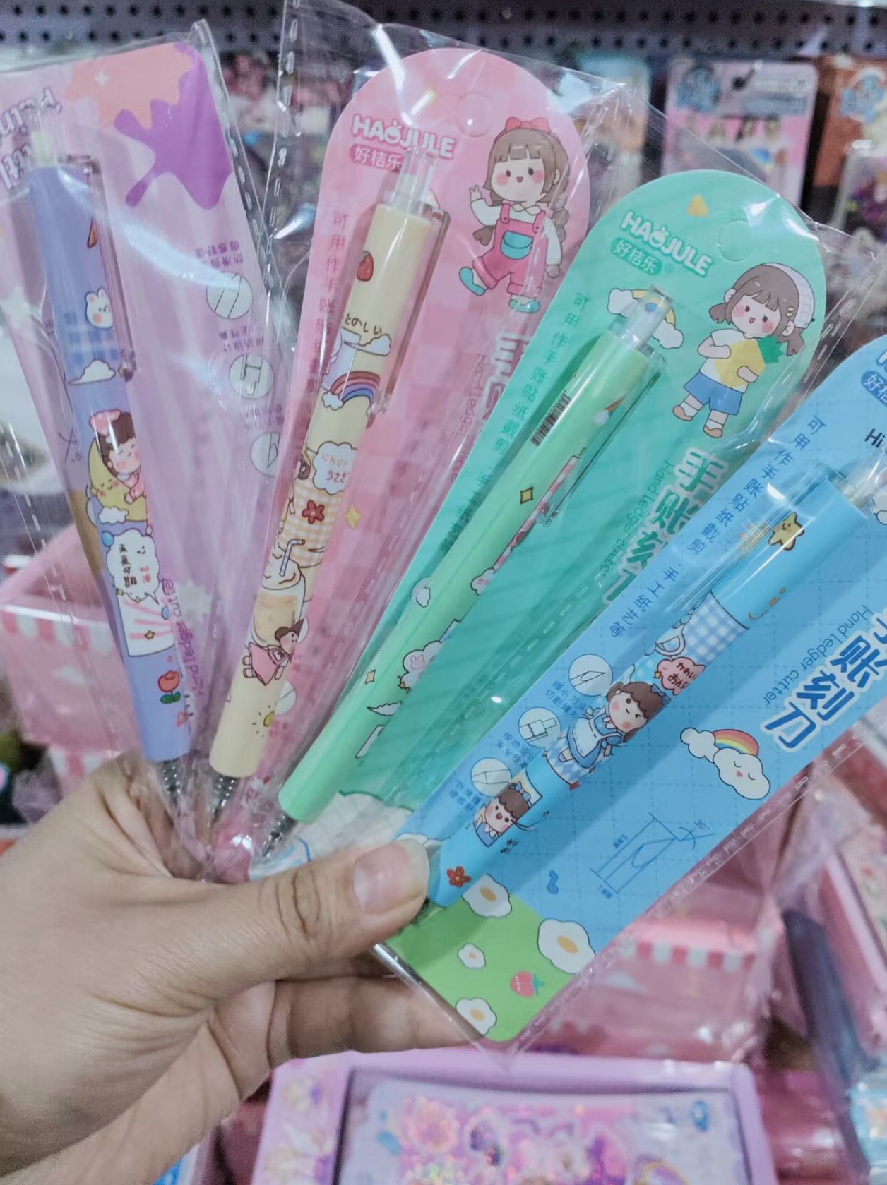귀여운 수첩 조각 칼 펜 푸시식 미소녀 하트 아트 수첩 스티커 커팅 조각 칼 문구 통판