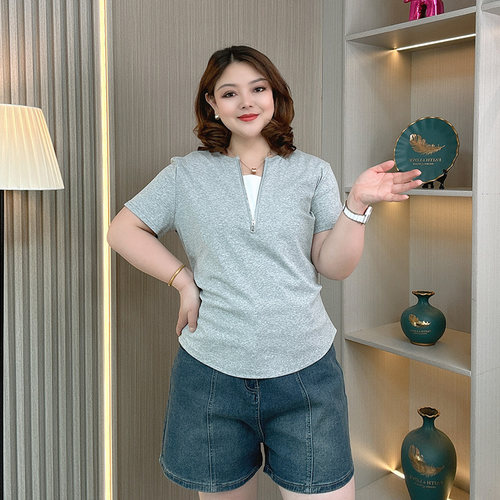 大码微胖mm设计感显瘦短袖T恤女