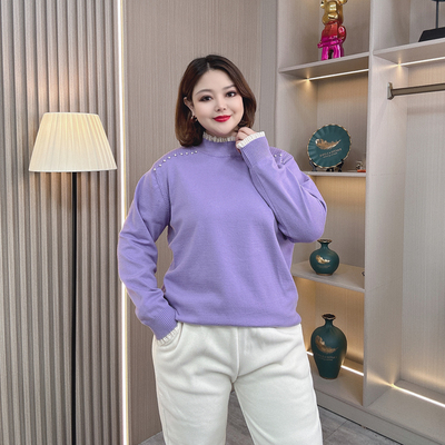 秋冬季大码花边领钉珠毛衣针织衫