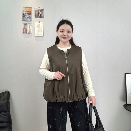 大码圆领拉链马甲外套女叠穿马夹