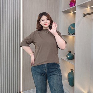 新款 上衣春秋内搭打底衫 短袖 胖mm宽松遮肉纯色半袖 T恤女大码 夏季