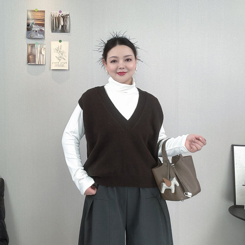 V领毛线针织马甲女大码外套上衣