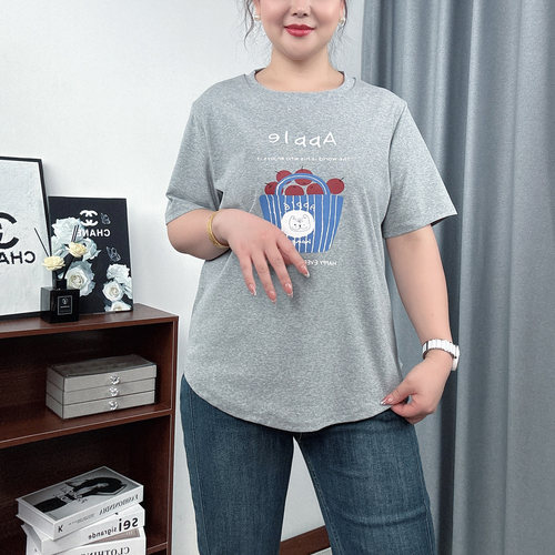 短袖T恤女大码遮肚正肩显瘦上衣