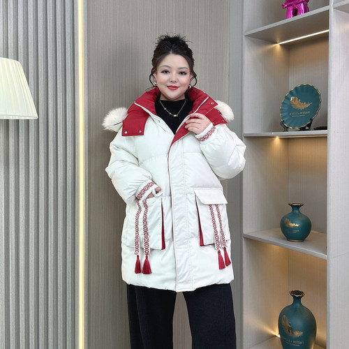 特大码女装胖妹妹大毛领羽绒服