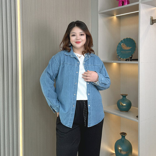 大码胖mm春秋宽松港风衬衫外套女