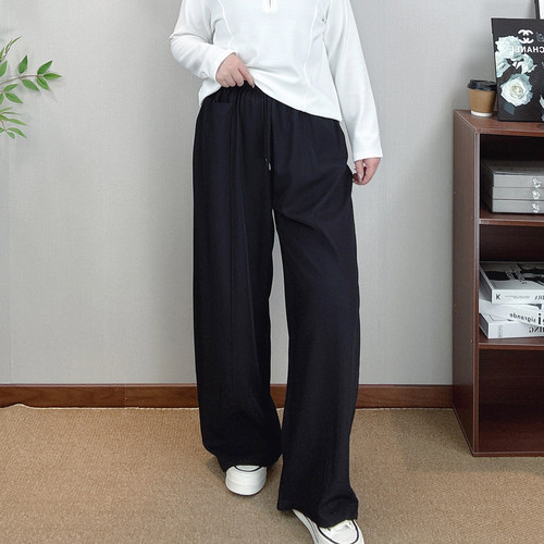黑色阔腿裤女大码显瘦直筒休闲裤