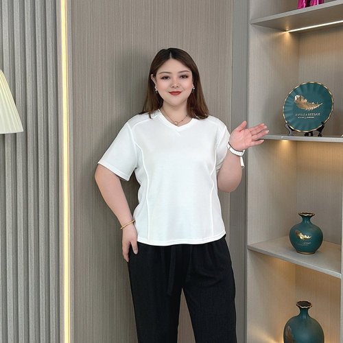 鱼骨线夏季新款短袖t恤女士大码