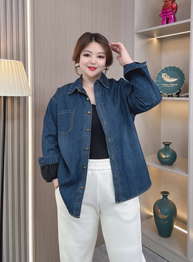 202秋冬新款加绒保暖牛仔衬衫女装外套大码胖mm宽松显瘦休闲上衣