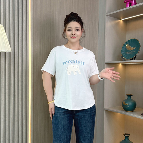 大码女装印花短袖T恤女休闲上衣