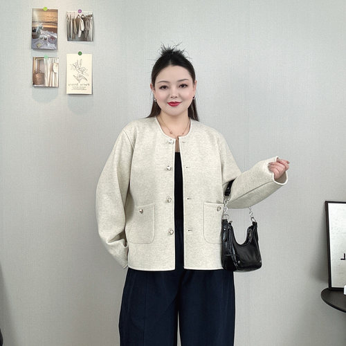 大码加厚圆领休闲外套女夹克上衣