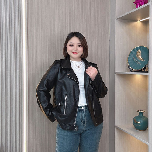 春秋季大码个性机车皮衣外套女