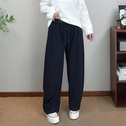 藏青色弯刀裤女大码休闲阔腿裤子