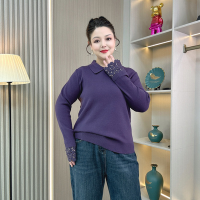 时尚娃娃领镂空针织打底衫毛衣女