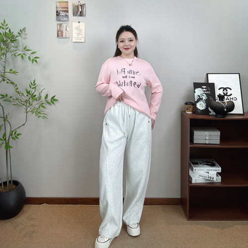 春秋窄版阔腿裤女大码直筒休闲裤