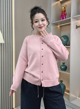 秋冬新款女韩版宽松大码纯色单排扣针织开衫百搭简约卷边毛衣外套
