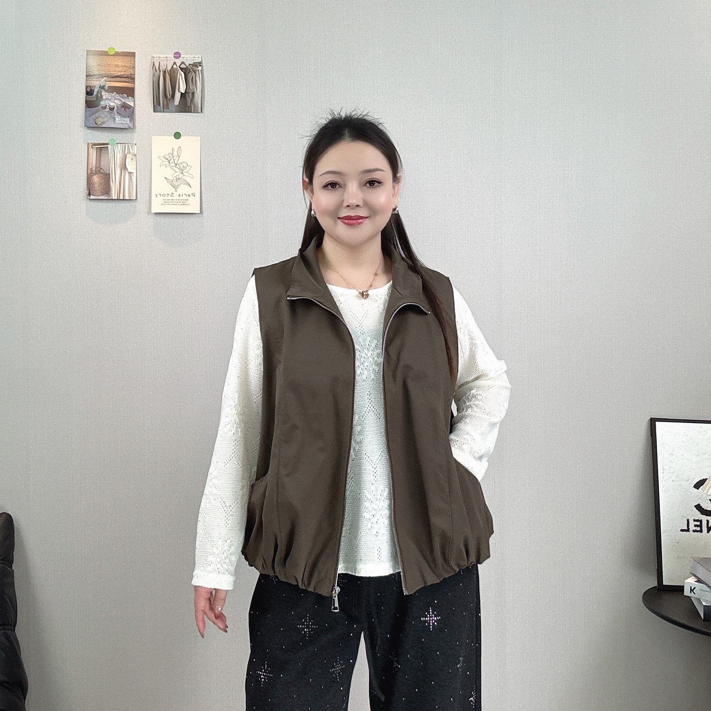 大码立领拉链马甲女春秋季外穿宽松显瘦叠穿背心休闲遮肉无袖马夹