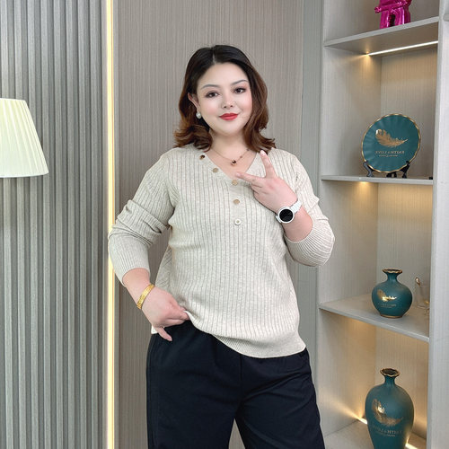 大码胖mmV领减龄显瘦针织衫毛衣