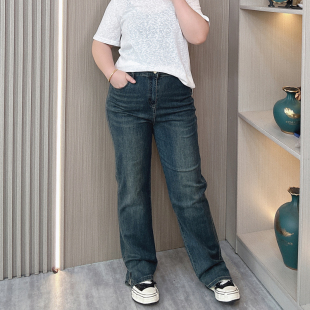 女胖mm宽松显瘦弹力休闲阔腿直筒裤 高腰牛仔裤 子 大码 2026春秋新款
