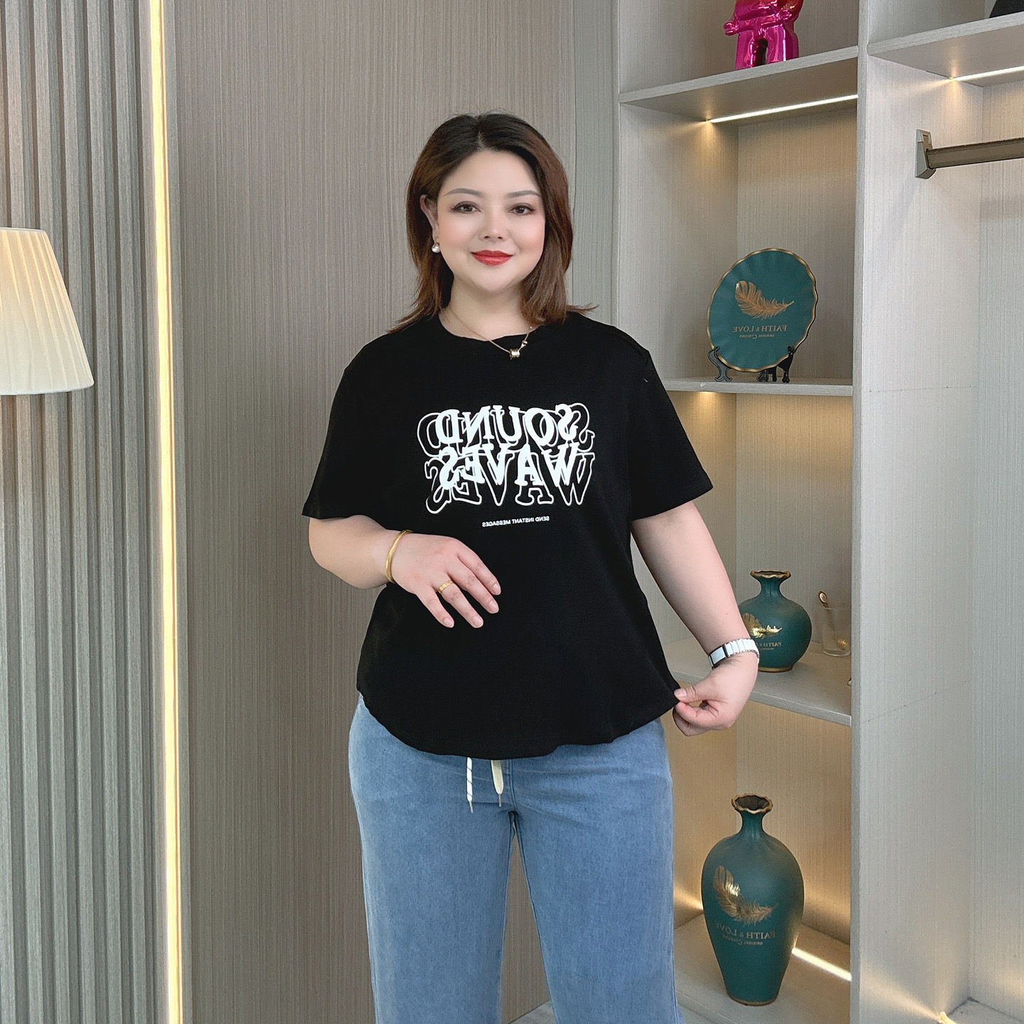 大码女夏装奥戴尔棉T恤短袖上衣
