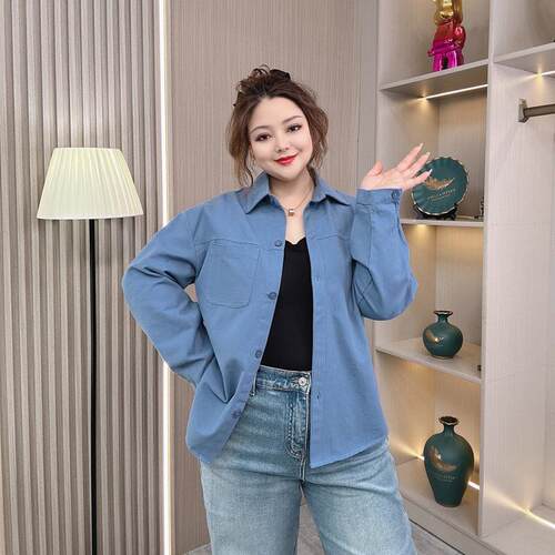 胖mm宽松显瘦百搭衬衫女外套上衣